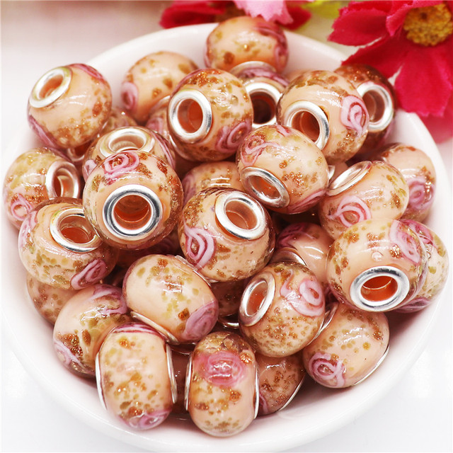 10Pcs Assorted Color Flower Big Hole European Craft Beads Large Hole Glass  Beads Charms for DIY Bracelet Jewelry Necklace Making